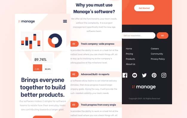 Manage landing page